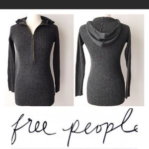 Free People Grey Ribbed Wool Hoodie Sweater